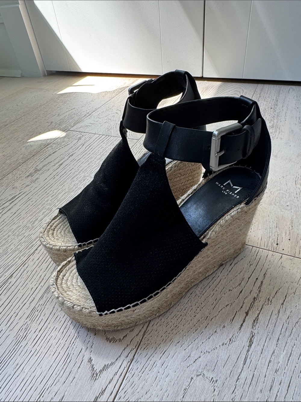 Marc Fisher Black Espadrille Platform Wedge Sandals